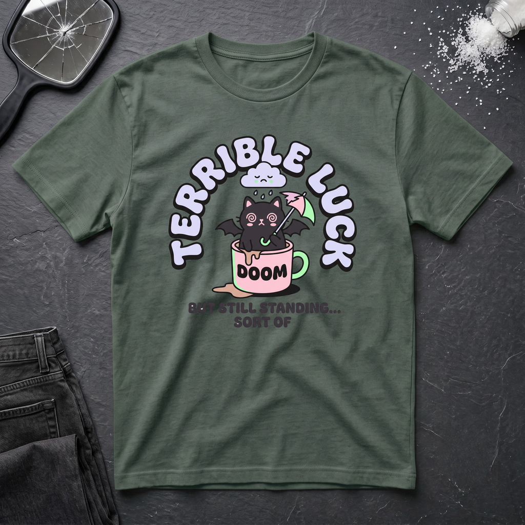 Terrible Luck But Still Standing Cartoon T-Shirt